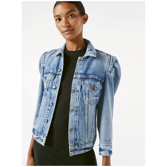 Frame Denim Jean Jacket Rosette Sleeve 